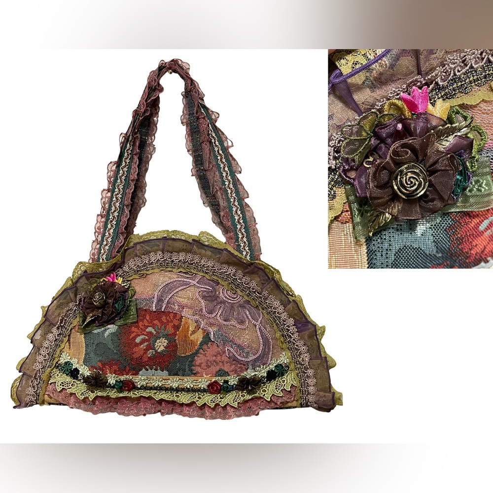 Vintage Shih Sai Bashi Floral Ruffle Handbag